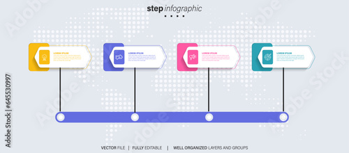 Line step infographic. 4 options workflow diagram, arrow timeline number infograph, process steps chart. Linear vector infographics. Process order infographic arrow and steps point illustration