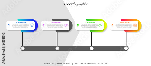 Vector infographic template with 4 label, integrated circles. Business concept with 4 options. For content, diagram, flowchart, steps, parts, timeline infographics, workflow, chart