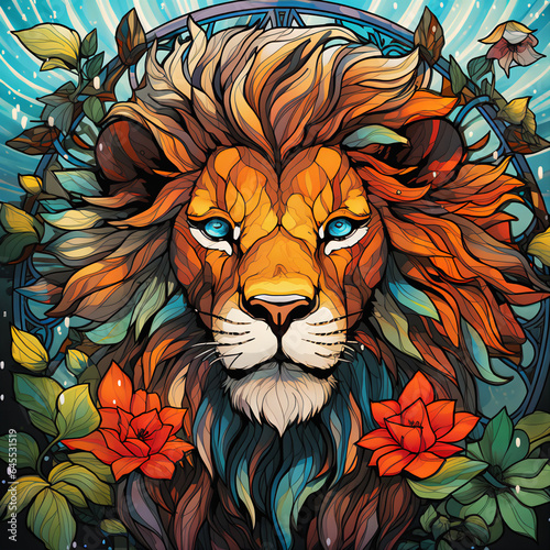 Manga-Style Vibrantly Colored Lion Illustration with Fine Linework  Bold Shading  and Traditional Cel-Shading Technique