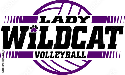 lady wildcat volleyball team design with ball for school, college or league sports
