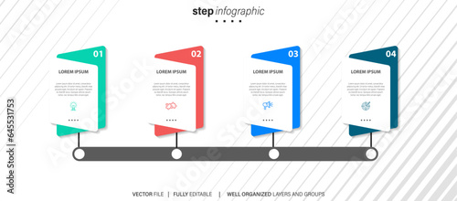 Modern point infographic template with 4 steps. Business circle template with options for brochure, diagram, workflow, timeline, web design. Vector