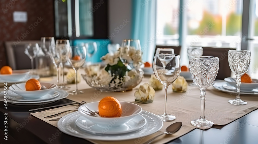 A Table Setting Adorned with Exquisite Decorations. Generative AI