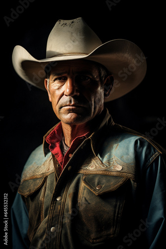 Gritty portrait of a cowboy out on the range. 