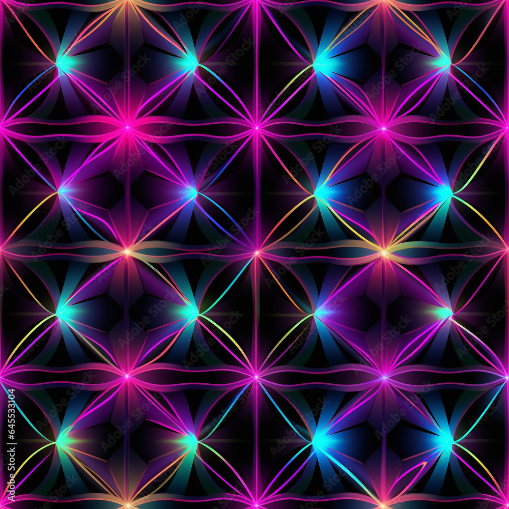 Neon Colorful Seamless Pattern Sacred Geometry Fractal