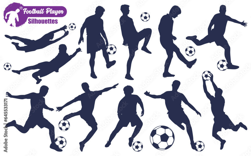 Male Football Player Silhouettes Vector illustration