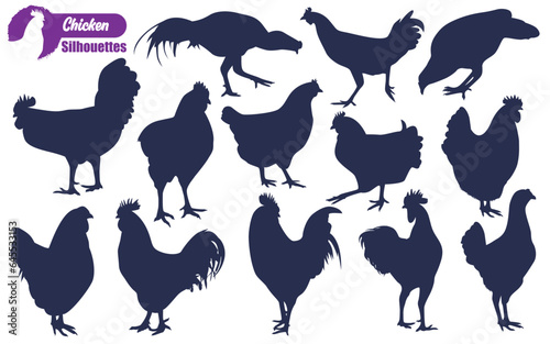 Farm Animal Chicken Silhouettes Vector illustration