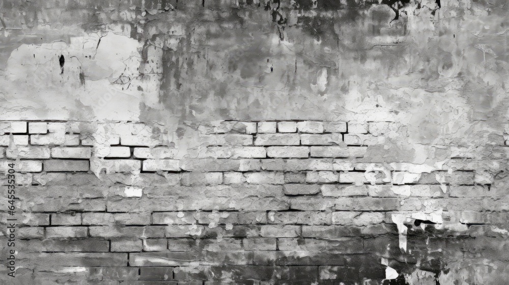 Fototapeta premium Old black white brick wall background, abstract texture pattern backdrop