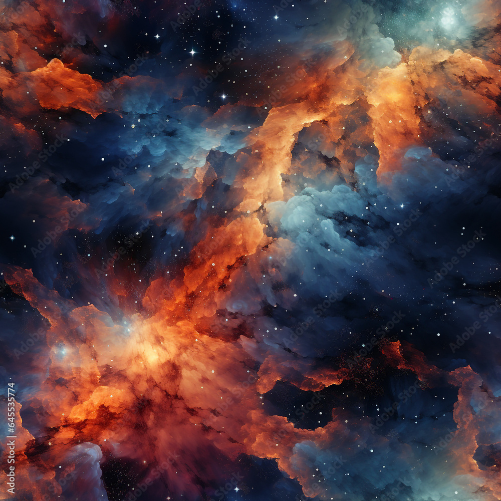 cosmic nebulae fiery oranges and electric blues seamless, pattern, texture, background