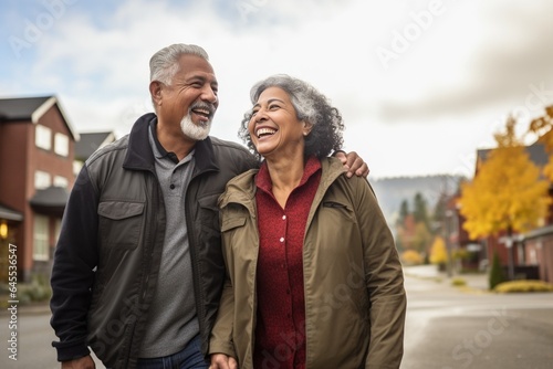 Generative AI : An elderly Hispanic couple enjoying outdoors, their love palpable