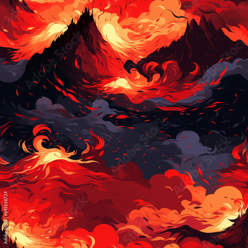 lava flows and volcanoes blazing oranges and reds seamless, pattern, texture, background