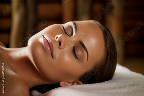Generative AI : Young woman enjoying a massage at spa.