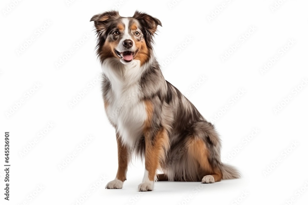 Generative AI : Cute little Australian Shepherd dog on white background in studio Generative AI : Cute little Australian Shepherd dog on white background in studio