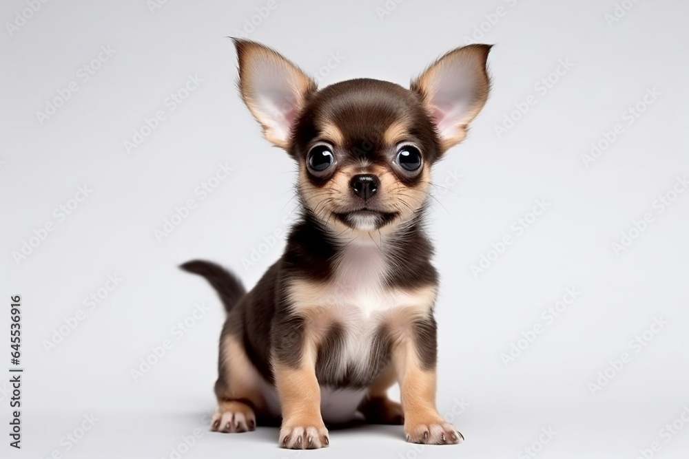 Generative AI : Cute little Chihuahua dog on blue background in studio Generative AI : Cute little Chihuahua dog on blue background in studio