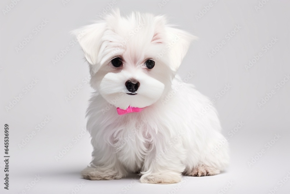 Generative AI : Cute little Maltese dog on white background in studio Generative AI : Cute little Maltese dog on white background in studio