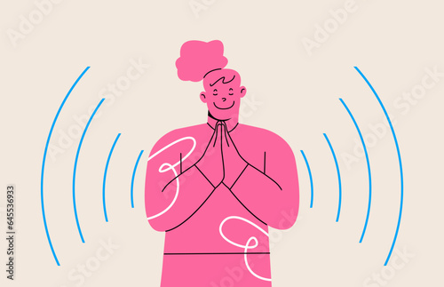 Woman praying with hope. Colorful vector illustration