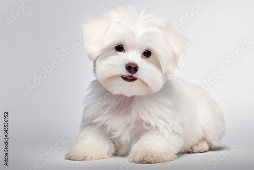 Generative AI : Cute little Maltese dog on white background in studio