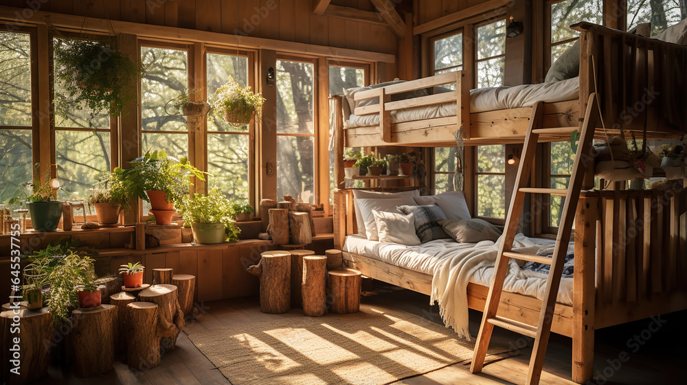 the charm of rustic wooden bunk beds in a cabin