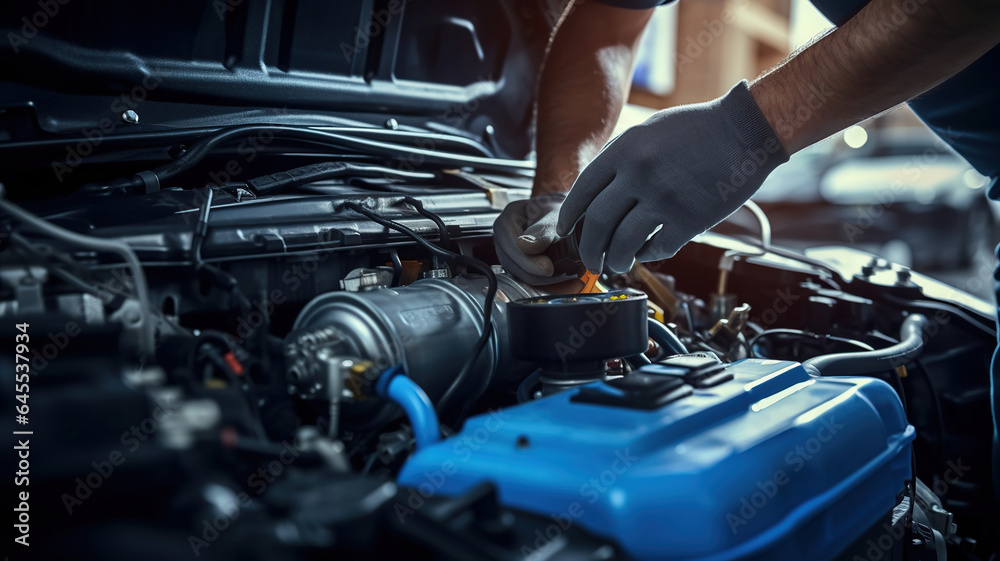 Obraz premium the mechanic conducting diagnostic tests on an electric vehicle