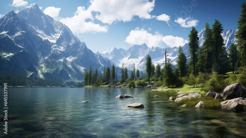 The crystal clear waters of alpine lakes encircled by towering peaks