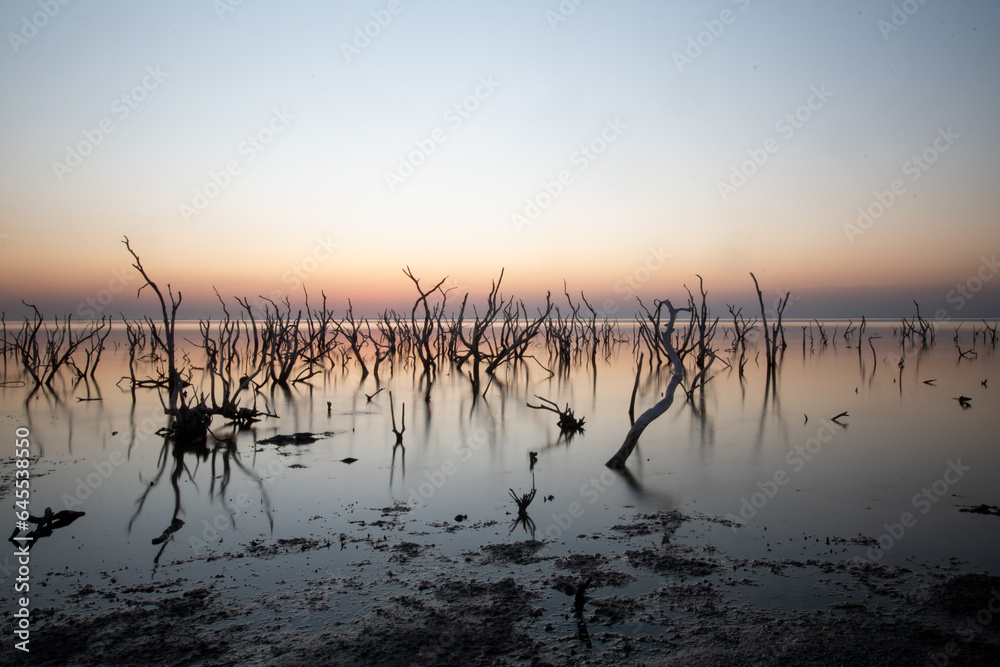 Sunset on the lake with silk effect on water Sunset on the lake with silk effect on water