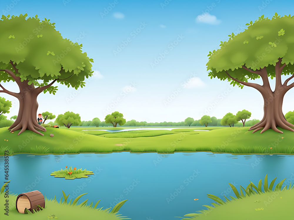 Nature park with swamp scene vector illustration, ai generated