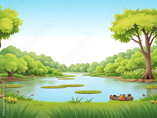 Nature park with swamp scene vector illustration  ai generated