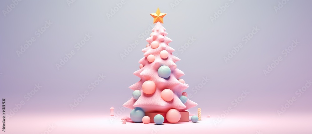 Minimalistic Style of a Christmas Tree over an Abstract Background. Simple Design.