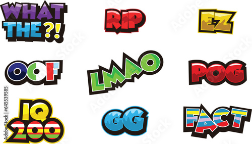 text emotes collection. can be used for twitch youtube. graphic conversation text elements illustration set
