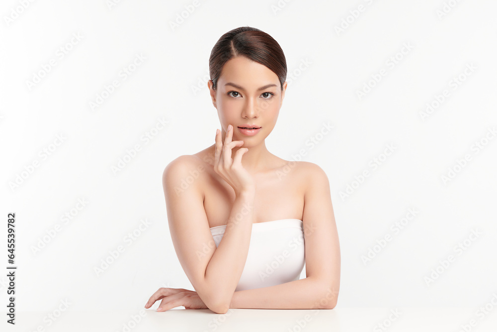 Beautiful young asian woman with clean fresh skin on white background, Face care, Facial treatment, Cosmetology, beauty and spa, Asian women portrait.