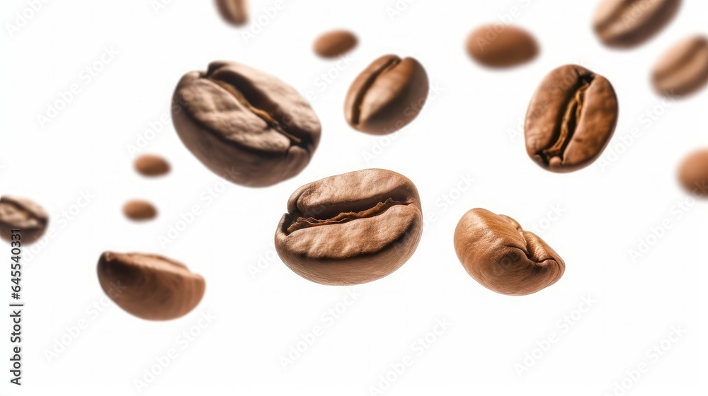 Flying coffee beans in white isolated background Flying coffee beans in white isolated background