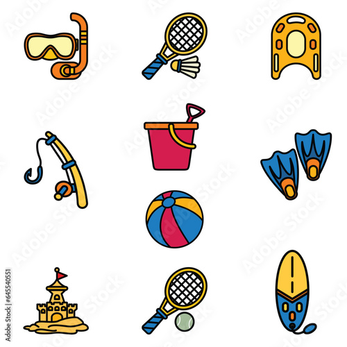 Summer Games Cute Flat Line Illustration