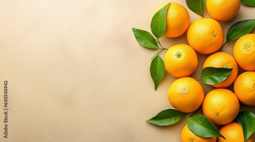 Minimalist orange and leaves background. Copy space. Space for text