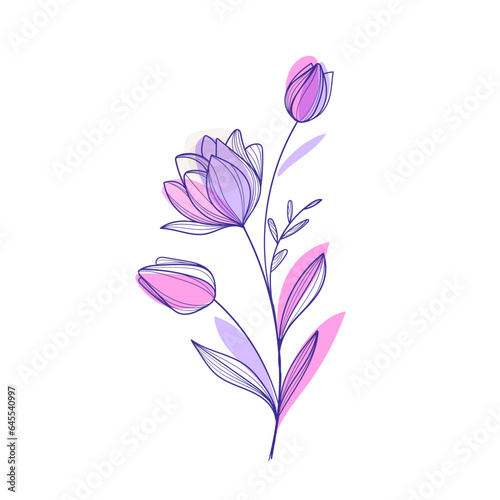 Vector hand drawn flat design simple flower outline