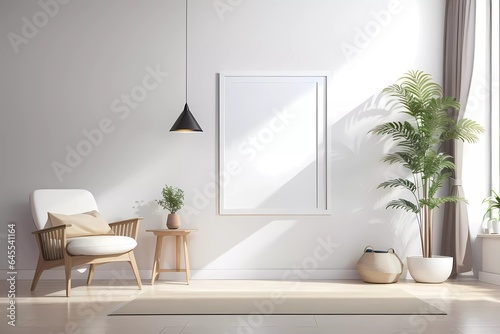 Mockup poster white empty frame in interior background