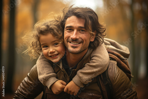 a man holding his daughter on his back