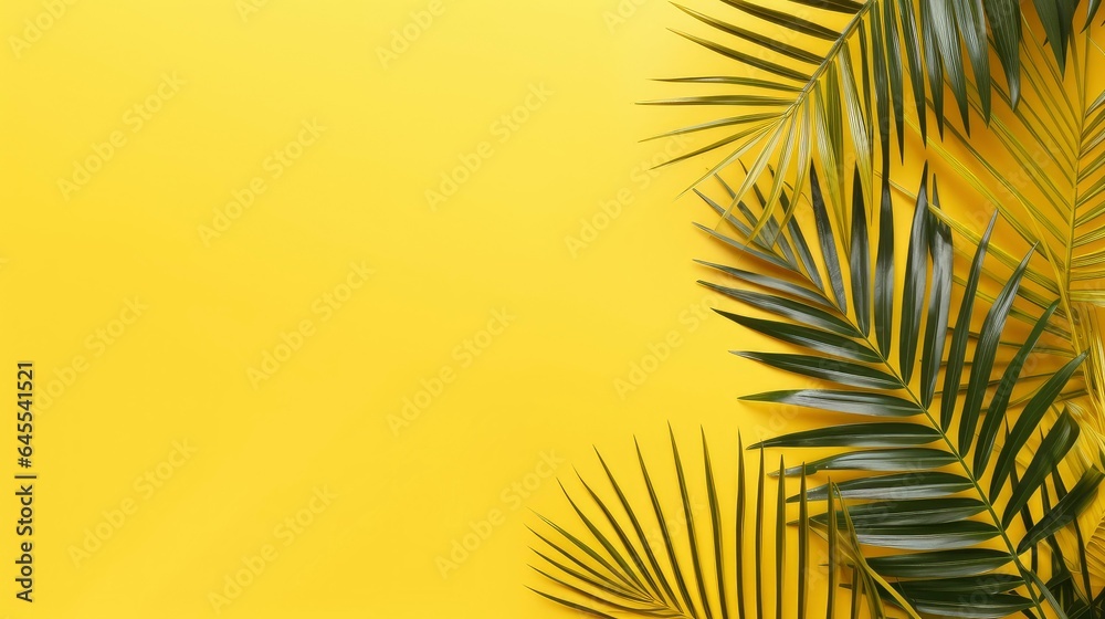 Obraz premium Tropical leaf with yellow background. Generative AI