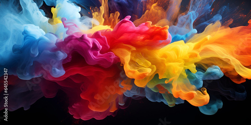 A colorful cloud of smoke is being sprayed on a black background