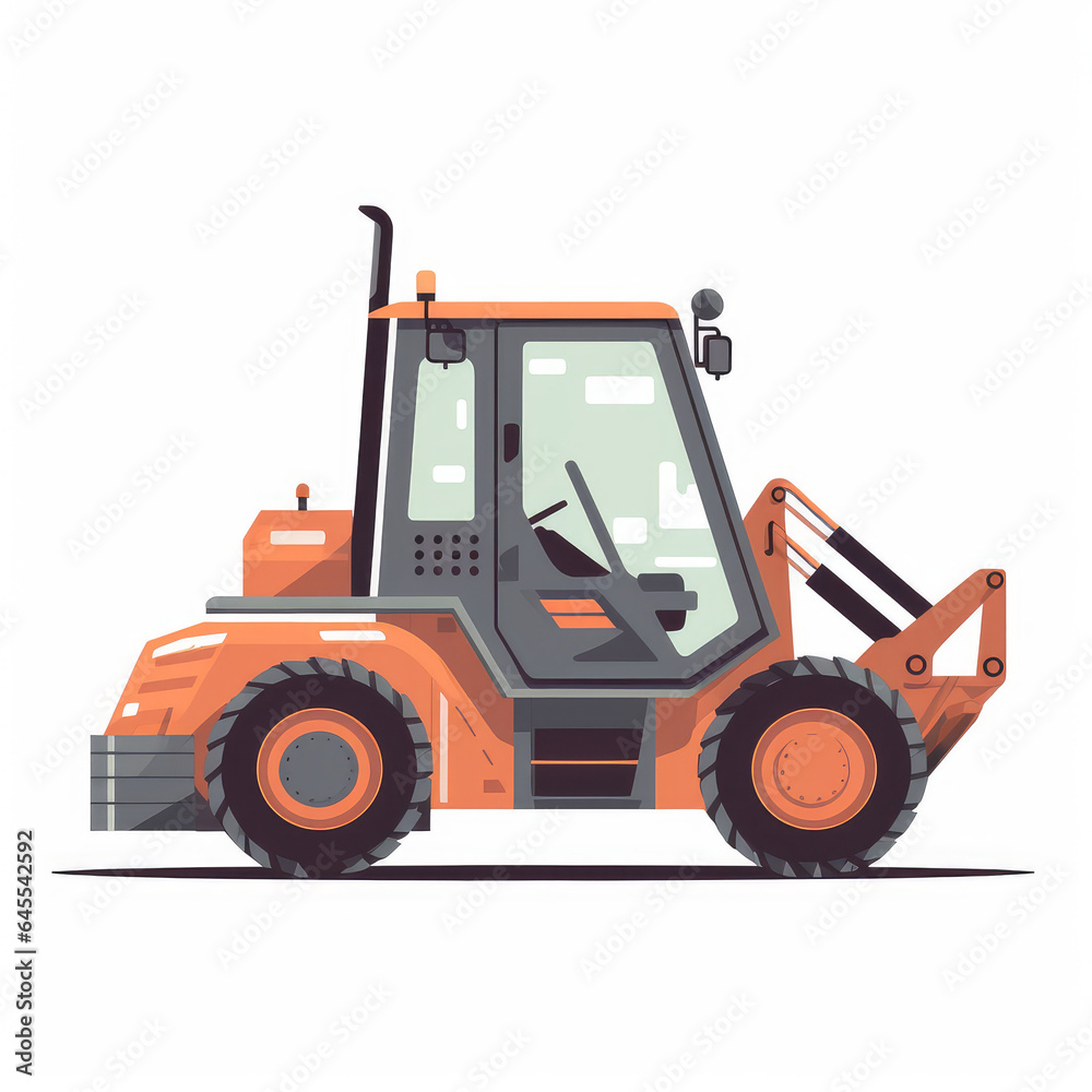 Articulated loader, 2D, simple, flat vector, cute cartoon, illustration, construction equipment, child-friendly, educational materials, whimsical graphics, charming design, lovable, playful. Articulated loader, 2D, simple, flat vector, cute cartoon, illustration, construction equipment, child-friendly, educational materials, whimsical graphics, charming design, lovable, playful.