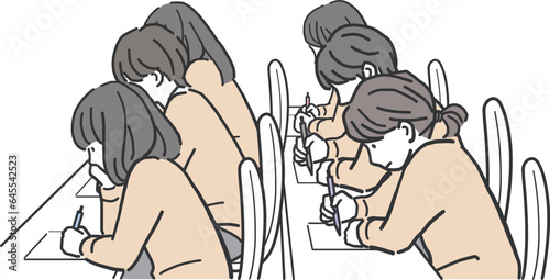 試験・勉強をする生徒のイラスト素材