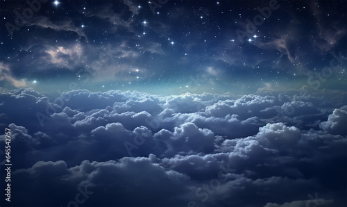 A night sky filled with clouds and stars