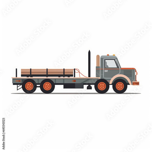  Flatbed truck, 2D, simple, flat vector, cute cartoon, illustration, transportation, logistics, child-friendly, educational materials, whimsical graphics, charming design, lovable, playful.