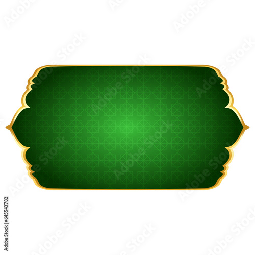 Luxury golden green islamic royal title frame arabic style text box banner clipart