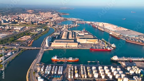 Aerial view of the port of Tarragona, (Port de Tarragona), one of the largest seaports of Spain