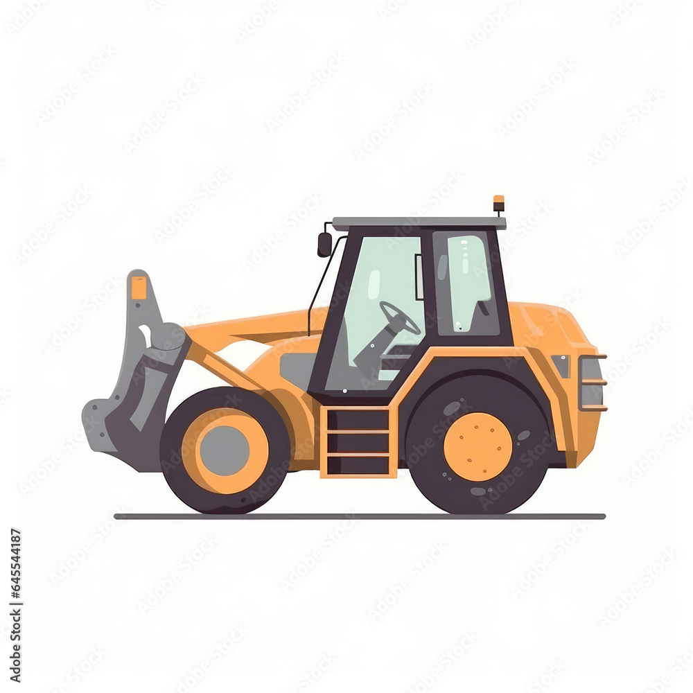 Wheel loader, 2D, simple, flat vector, illustration, heavy machinery, construction, educational materials, industrial, graphic design, versatility, minimalist design Wheel loader, 2D, simple, flat vector, illustration, heavy machinery, construction, educational materials, industrial, graphic design, versatility, minimalist design