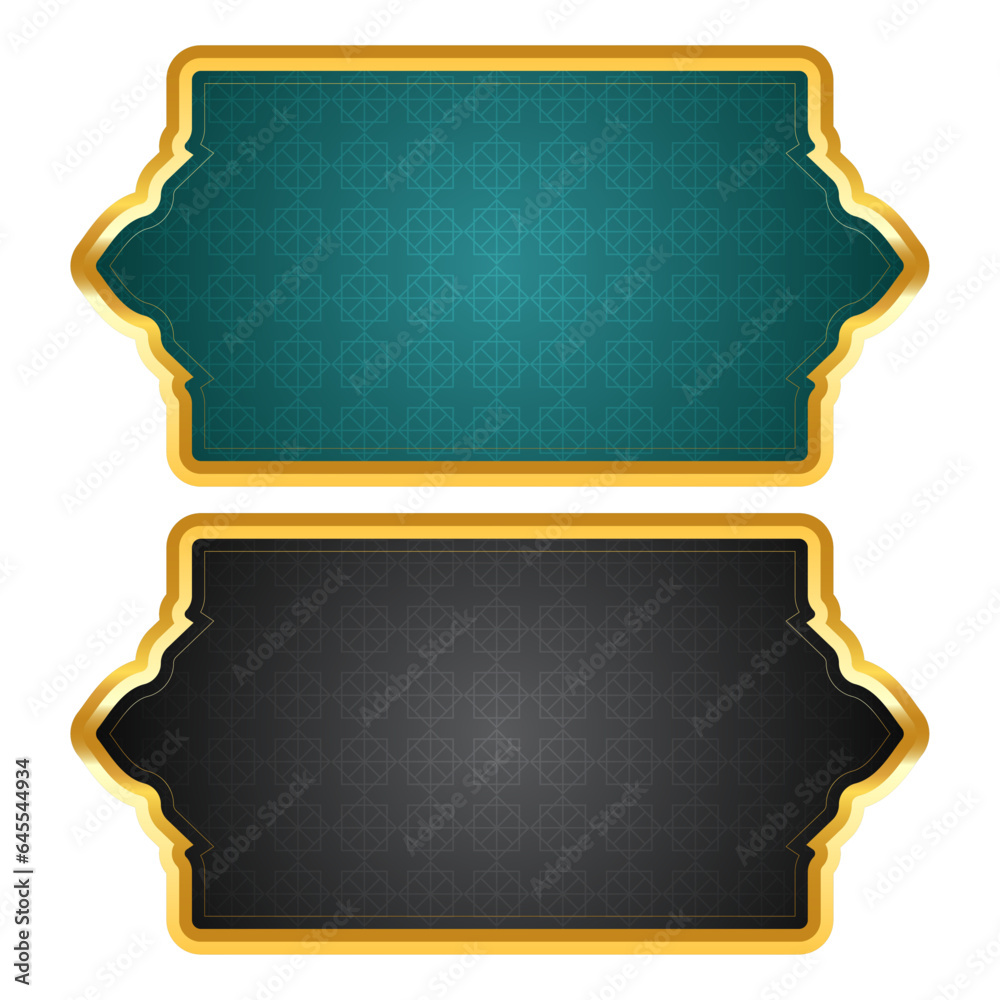 Set of decorative luxury golden arabic islamic banner title frame  background gold text box clipart