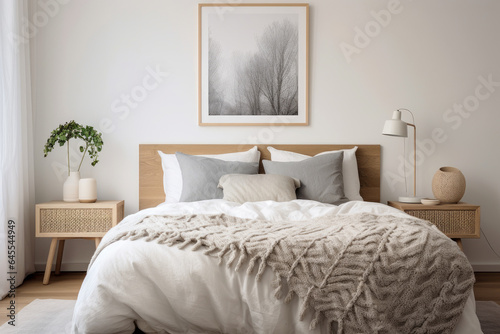 Serenity in Simplicity  A Scandinavian Minimalist Bedroom with Calming Accents of Elegance