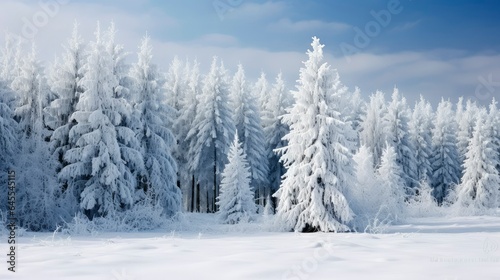 View of cold snow covered pine trees © Voilla