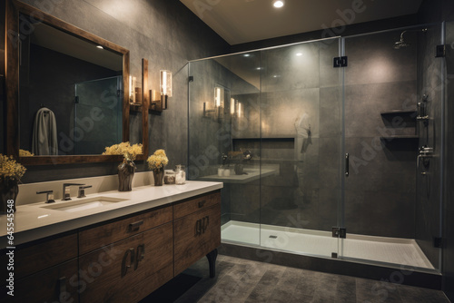 Urban Loft Bathroom with Concrete Countertops and Industrial Lighting