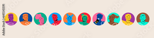 Portraits of diverse young people. Colorful vector illustration