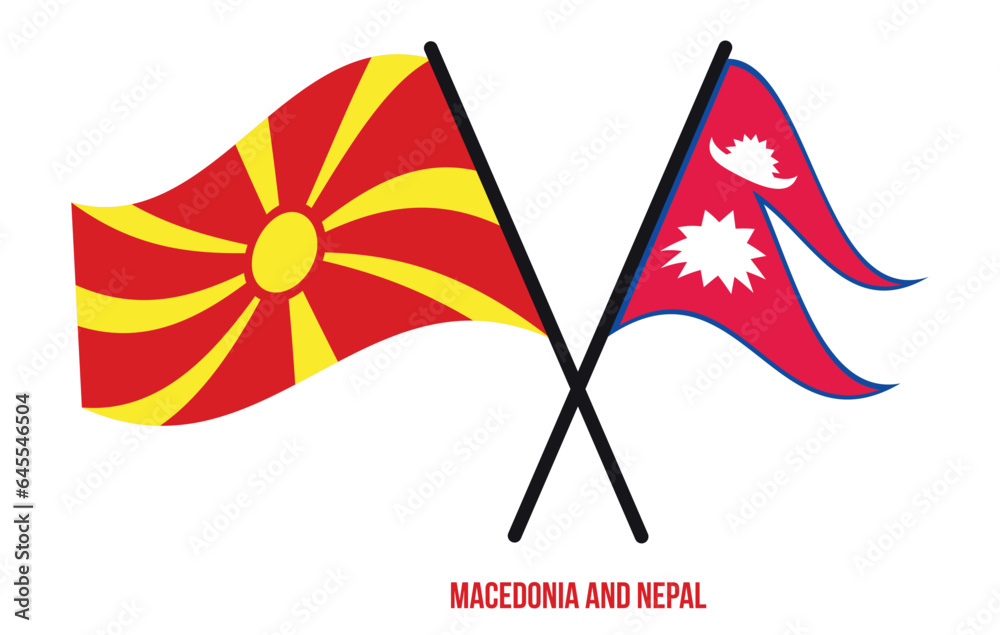 Obraz premium Macedonia and Nepal Flags Crossed And Waving Flat Style. Official Proportion. Correct Colors.